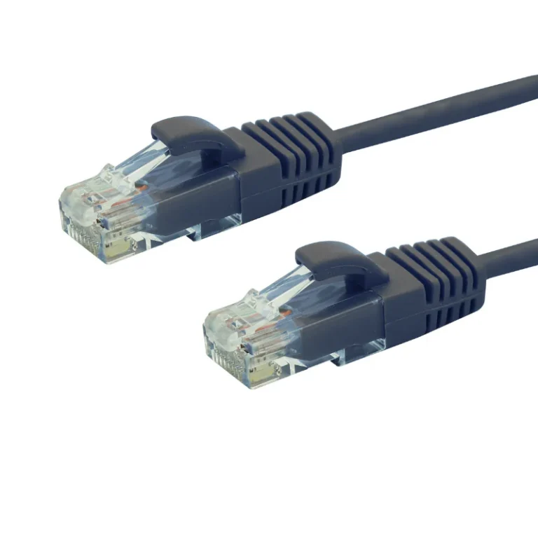 Blue Cable Co CAT6A 28AWG slim Ethernet patch cables in multiple colours including grey for high-density data centre and rack setups