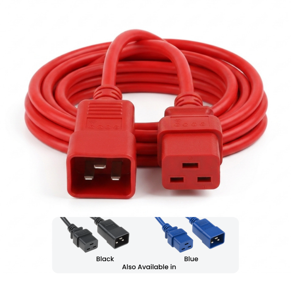 New: Blue Cable Co® IEC C20 to IEC C19 Power Cable | 16A | 1m, 3m & 5m | Black, Blue & Red